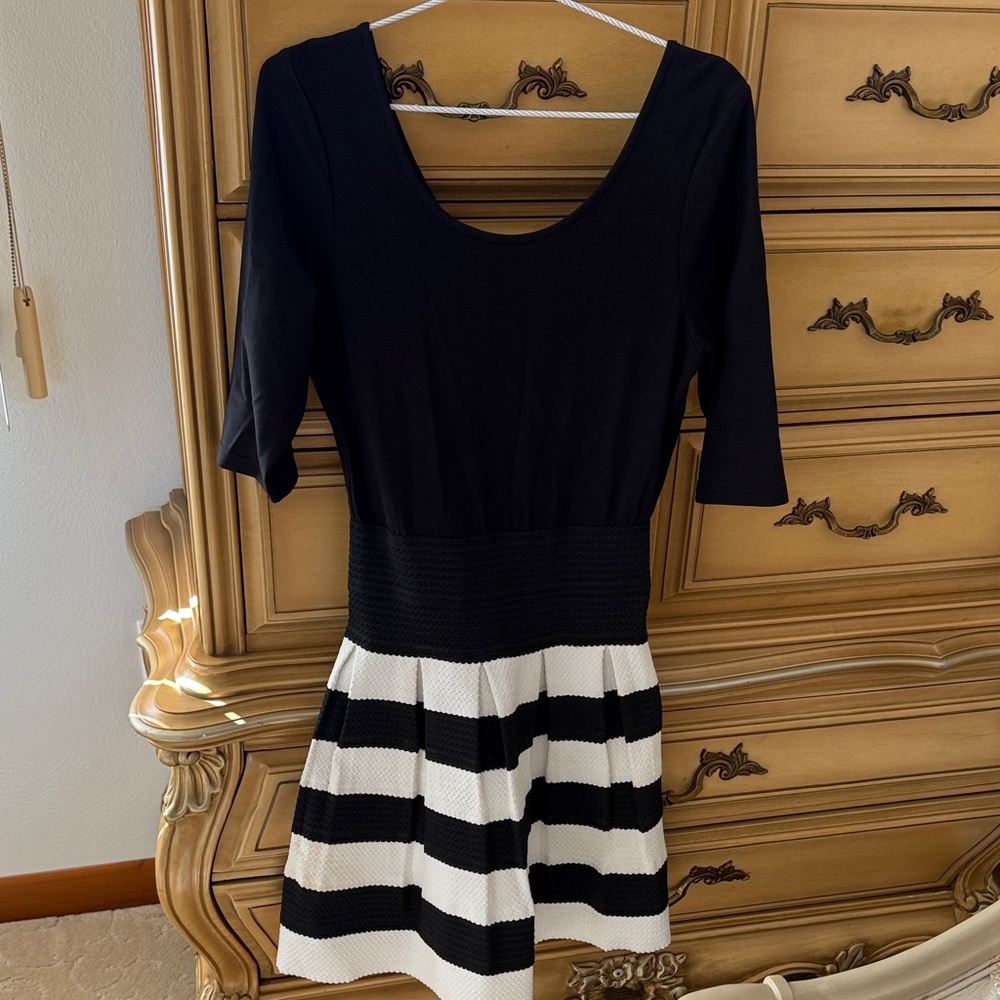 Elegant Black and White Striped Dress